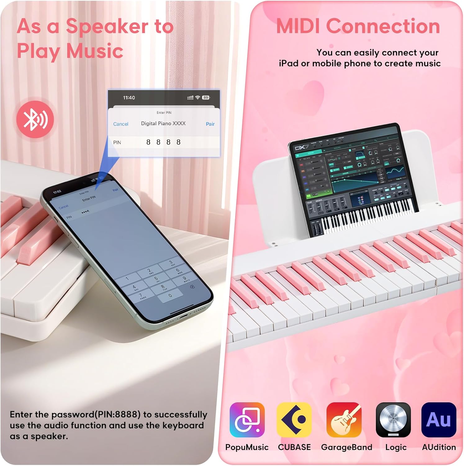 AiJoy 88 Key Split Keyboard Piano with Velocity Sensitive Keys– Magnetic Detachable, Portable & Ultralight, Full-size Travel Piano, USB-MIDI, Carry Case, Birthday Gift for Beginner (ASP-10M)