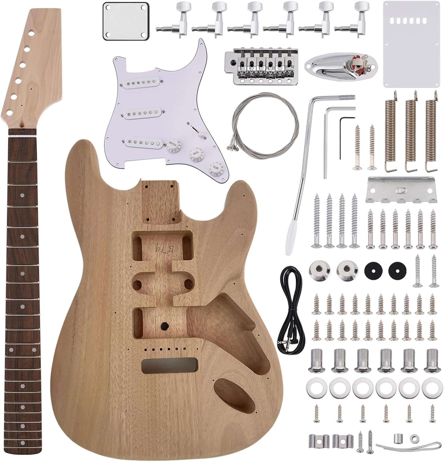 DIY Electric Guitar Kit with Mahogany Body,6 Strings Electric Guitar Kits W/Maple Neck, Rosewood Fretboard, All Accessories Included Build Your Own Guitar (ZFGK001M)
