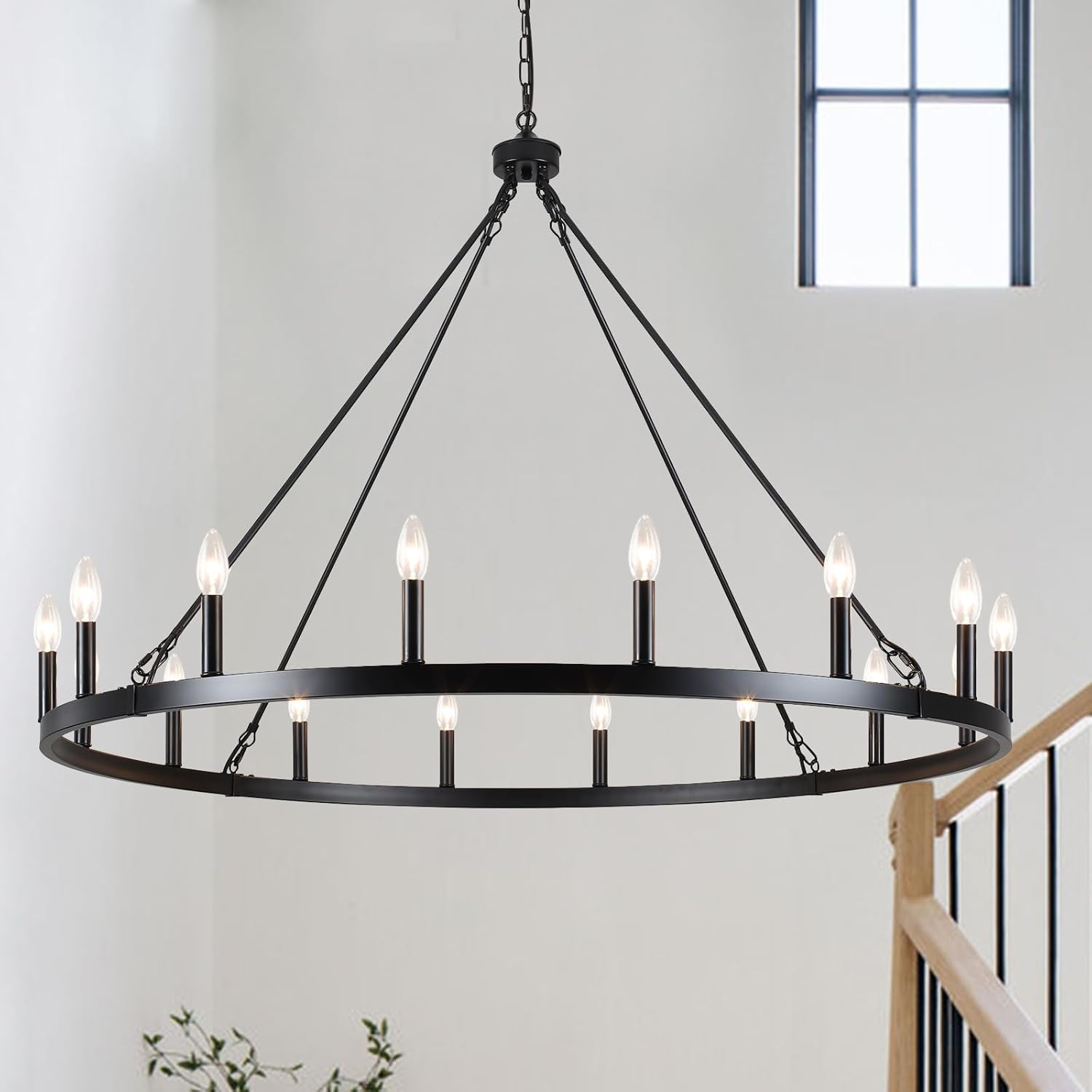 Black Wagon Wheel Chandelier 16-Light 47