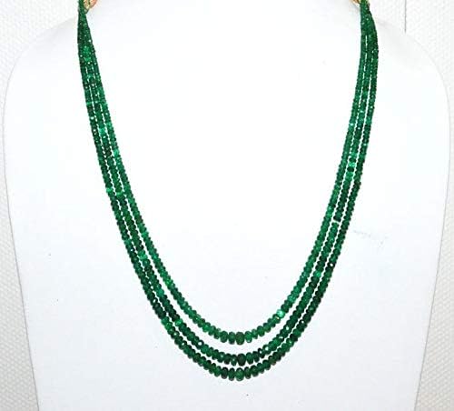 finest 3 line natural emerald faceted rondelle necklace, emerald faceted rondelle beads, 2.50-5.50 mm, 15
