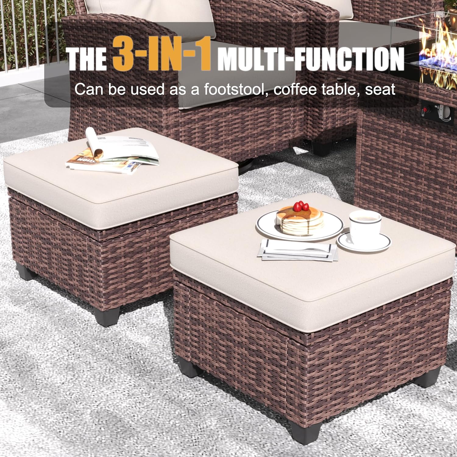 LayinSun 10 Pieces Patio Furniture Set with Swivel Chairs, Rattan Wicker Rocking Glide Chairs with 44