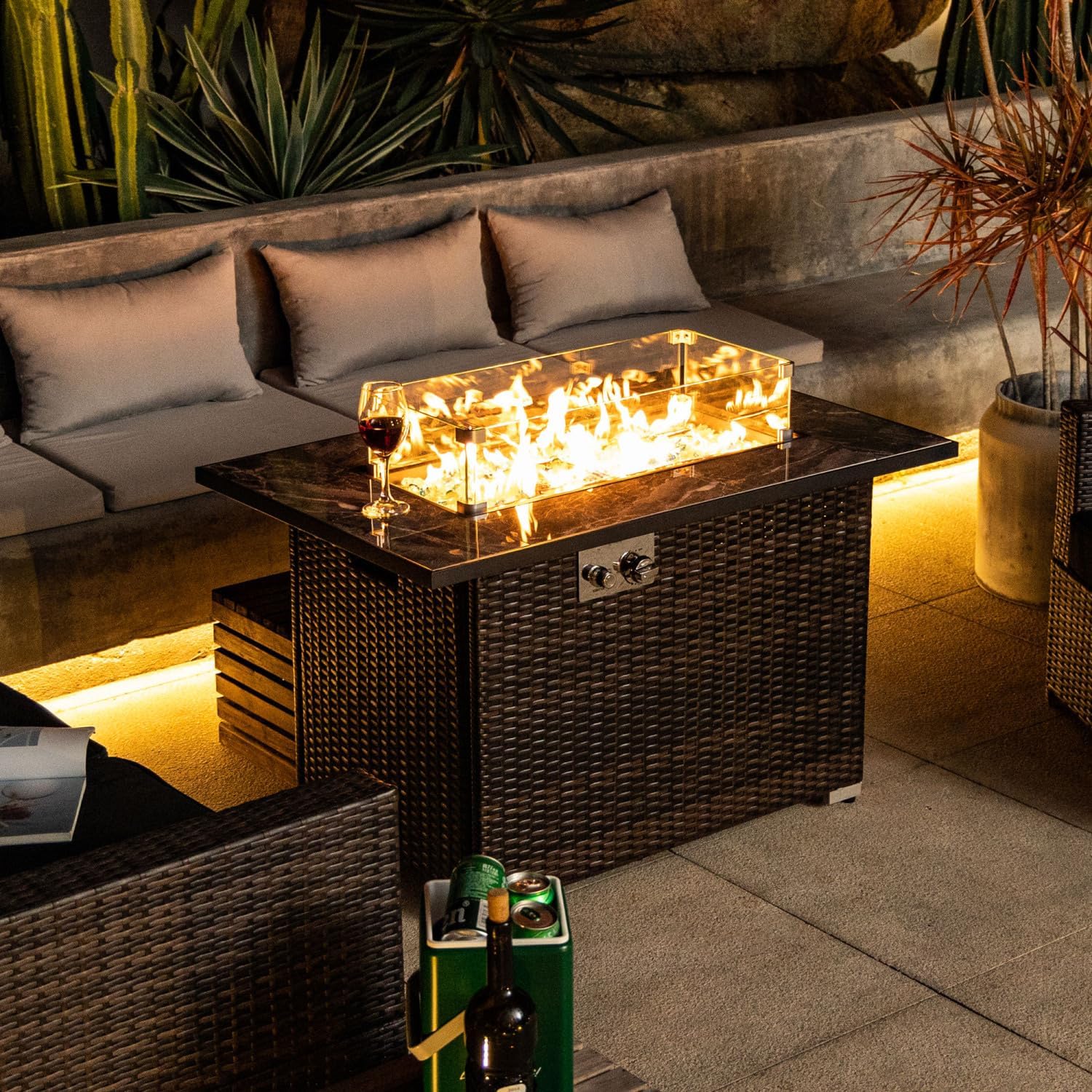 44Inch Outdoor Fire Pit Table, Propane Fire Table with Ceramic Tabletop Gas Fire Table