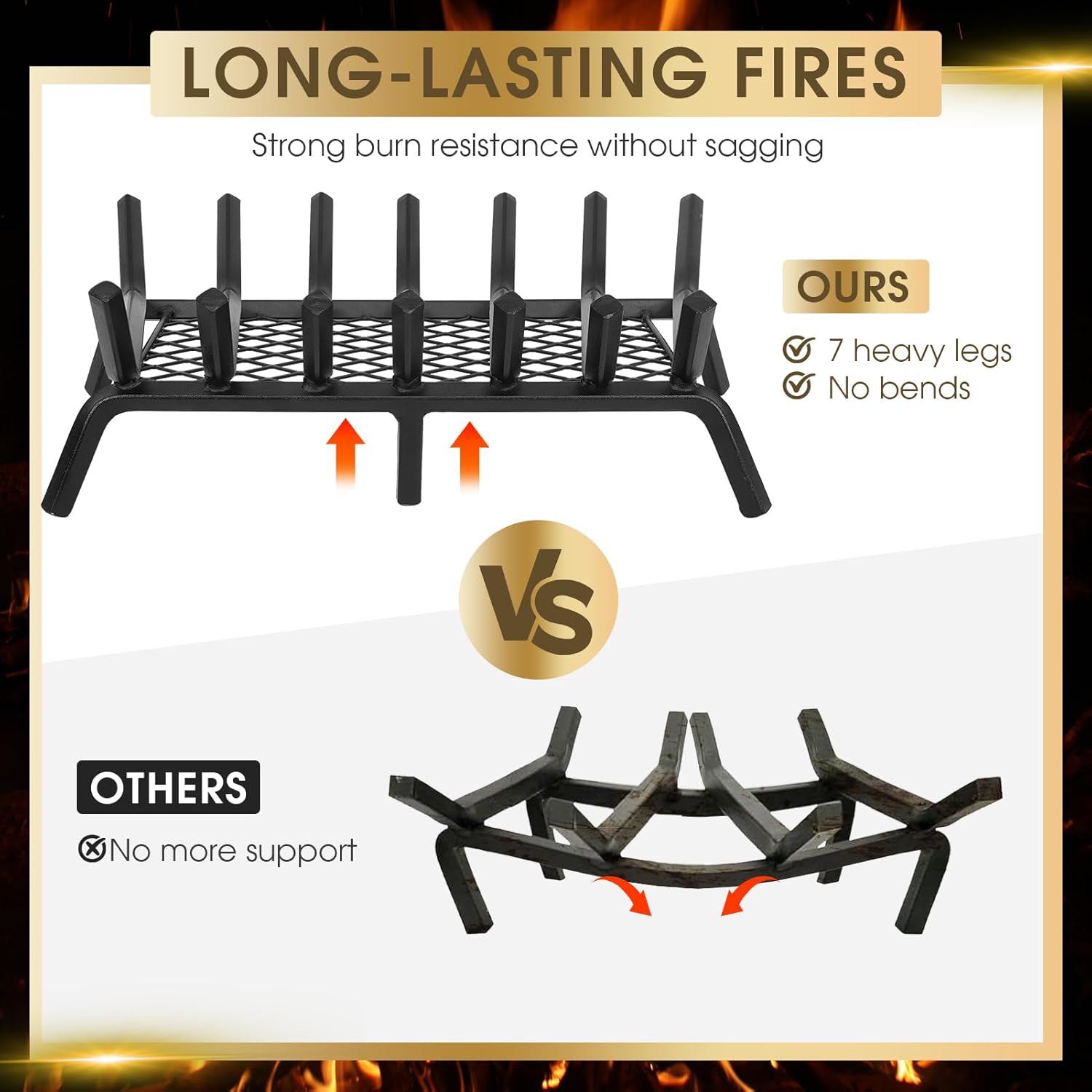 G GOOD GAIN Fireplace Grate with Ember Retainer, 26