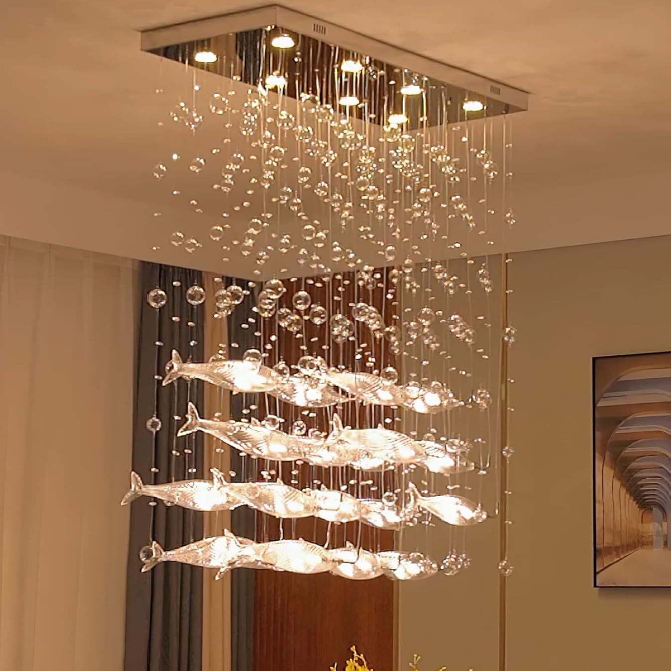 KoKo&Yukina 15 Light Fish Modern Chandeliers Kitchen Chandelier Light Fixtures Crystal Chandelier for Dining Room Light Fixtures Over Table Crystal Chandeliers for Dining Room Contemporary Light