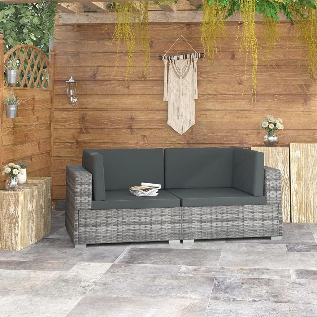 2 Piece Patio Sofa Set with Cushions Poly Rattan Gray,Elegant Patio Rattan Sofa Set for Outdoor Leisure Time Patio Furniture & Accessories, Outdoor Seating