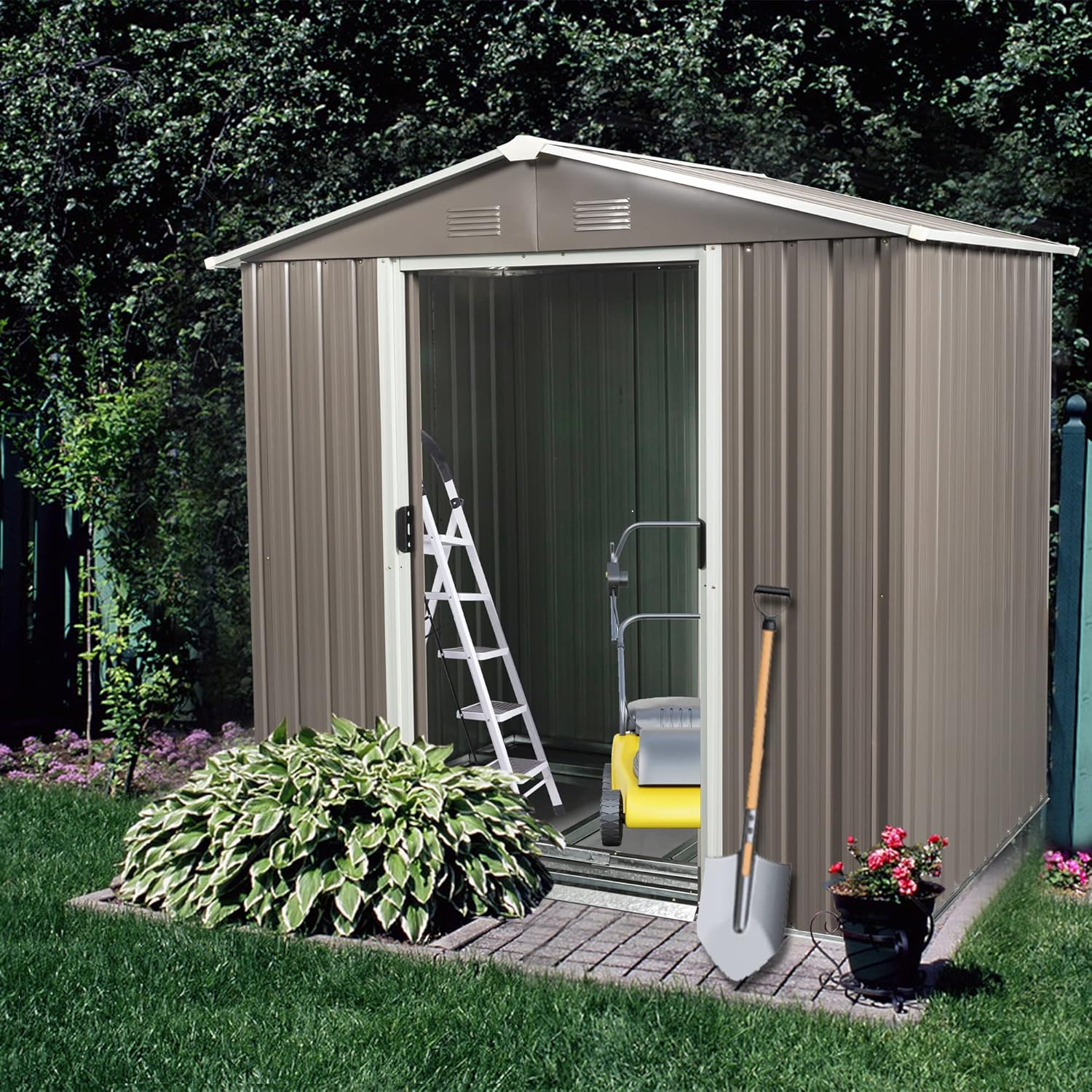 LIFE SKY 6ft x 5ft Metal Storage Shed: Galvanized Steel Outdoor Garden Tool Shed with Sliding Door & Ventilation - Easy Assembly DIY Kit for Retired Gardeners & Backyard Organization