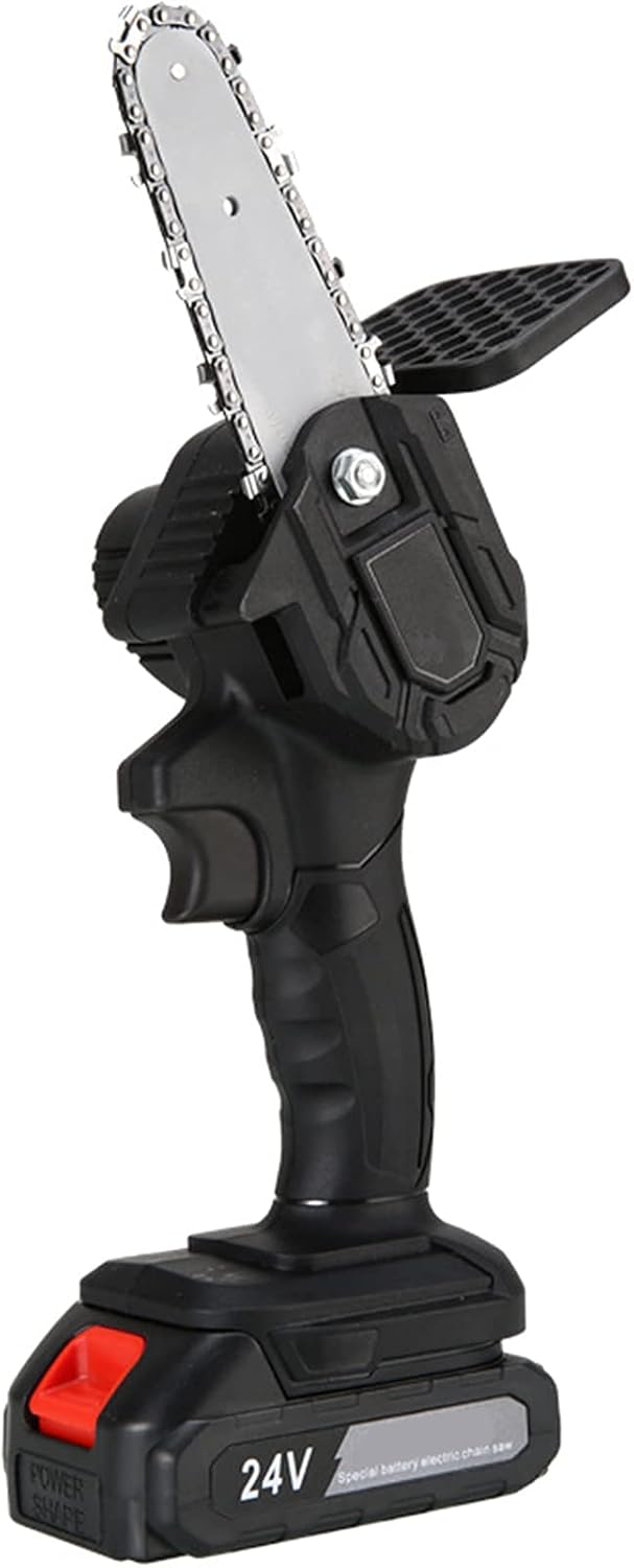 4-Inch Cordless Power Chain Saws Mini Chainsaw Portable 24V Electric Chainsaw Pruning Lithium Electric Shears Chainsaw with Battery for Courtyard Tree Branch Wood Cutting (Black 2battery)