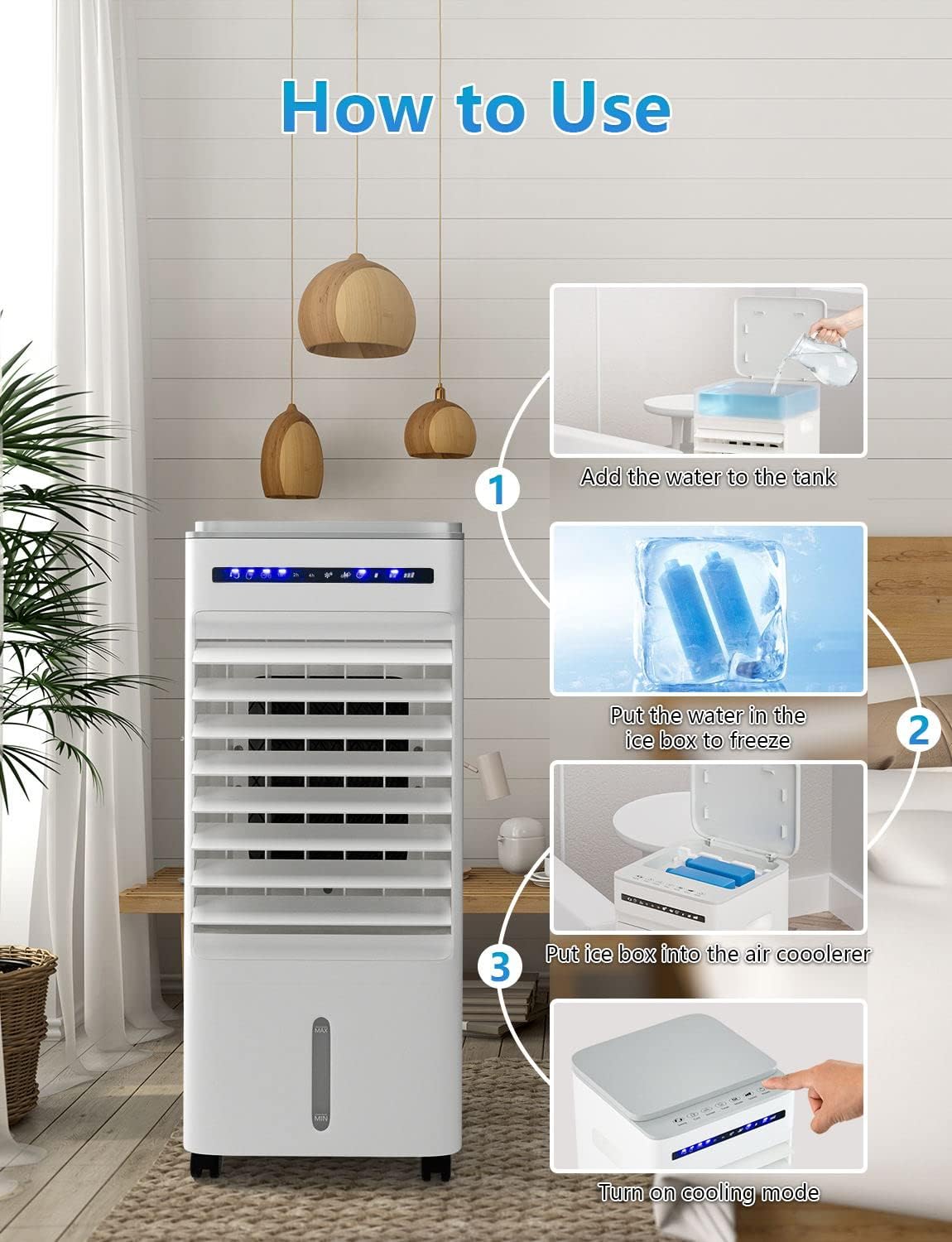 ARLIME Evaporative Air Cooler, 3-in-1 Portable AC with Fan & Humidifier w/Remote, 7H Timer, 3 Wind Speeds, 3 Modes, Room Air Conditioner, Quiet Swamp Cooler Fan for Room Home Office