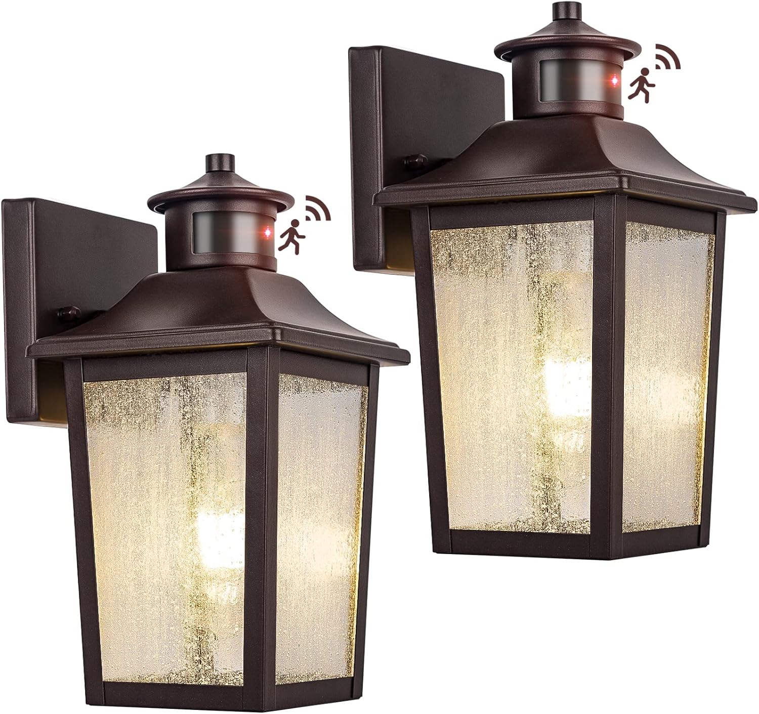 Oil Rubbed Bronze Motion Sensor Outdoor Lights 2 Packs - Waterproof Dusk to Dawn Outdoor Lighting, Brown Exterior Garage Light Fixture, Porch Light Outside Wall Mount for House, Front Door, Anti-Rust