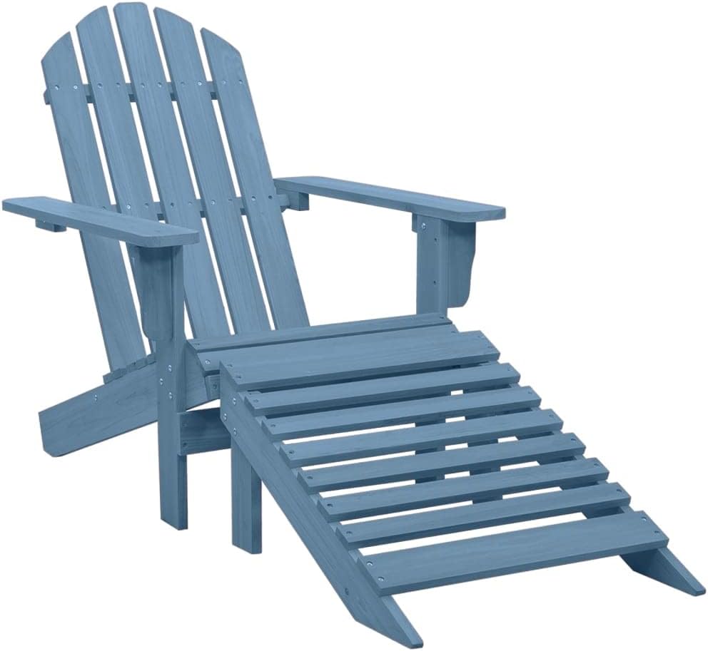 Patio Adirondack Chair with Ottoman Solid Fir Wood Blue,Adirondack Chair with Ottoman Comfortable and Durable Outdoor Patio Furniture Patio Furniture & Accessories