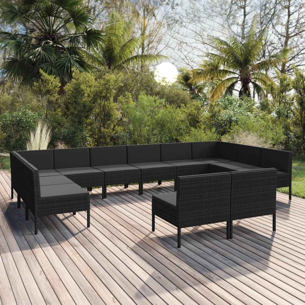 12 Piece Patio Lounge Set with Cushions Poly Rattan Black,Black Patio Lounge Set with WeatherResistant Rattan and Comfortable Cushions Patio Furniture, Outdoor Furniture Sets