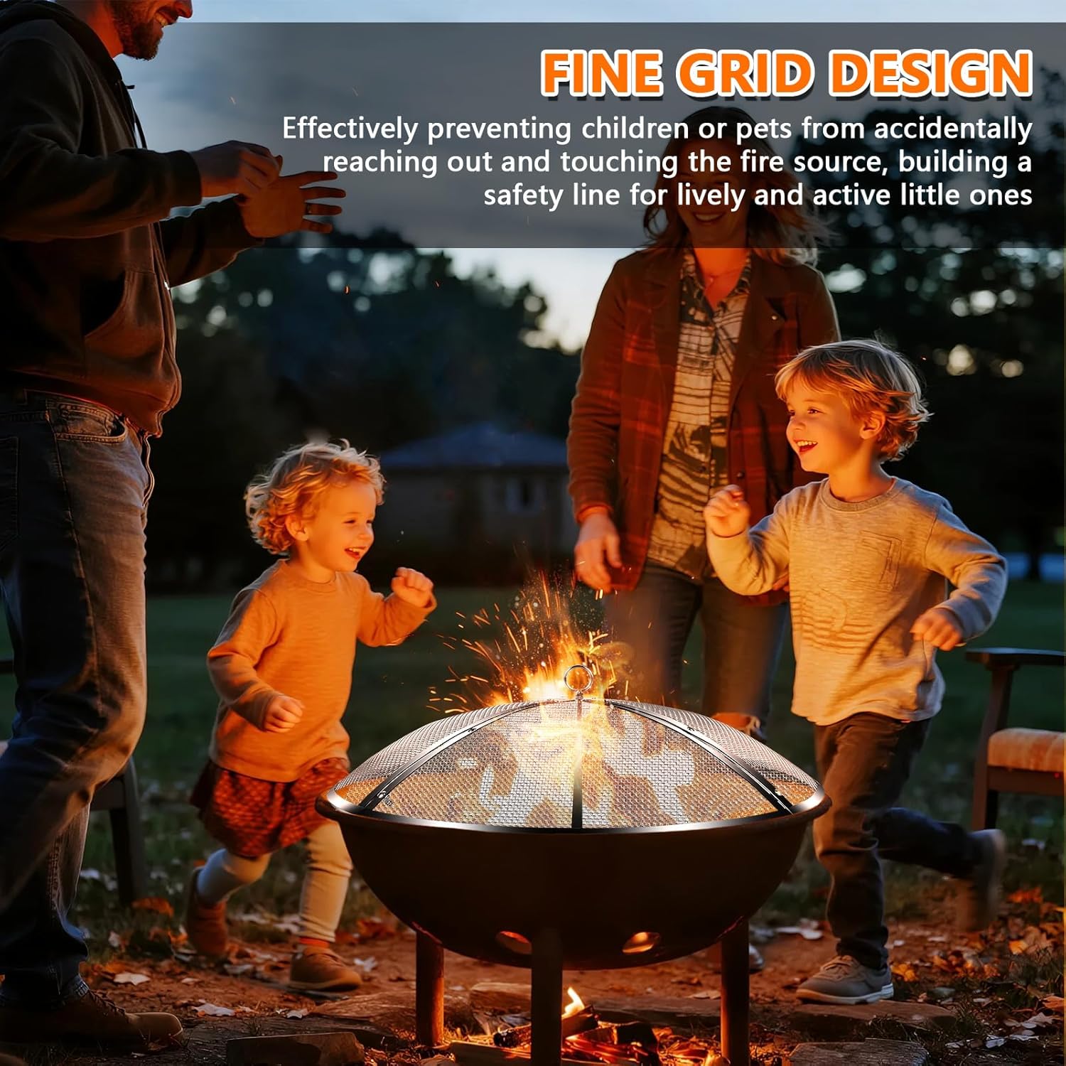 40 Inch Fire Pit Spark Screen,Stainless Steel Fire Pit Screen Cover with Handle&Poker,Outdoor Fire Pit Screen Cover Round Mesh Lid Heavy-Duty for Backyard/Beach/RV Camping