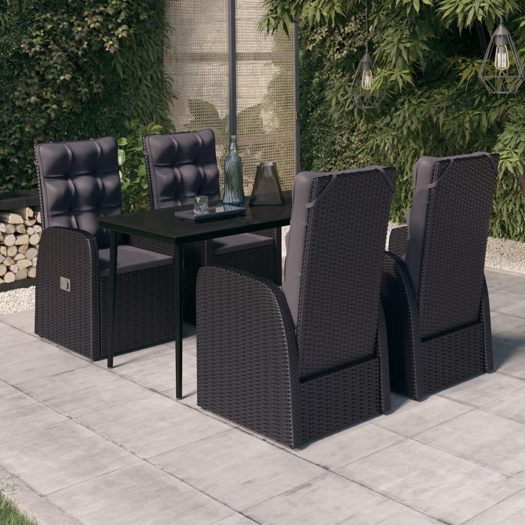 5 Piece Patio Dining Set with Cushions Black Garden Furniture