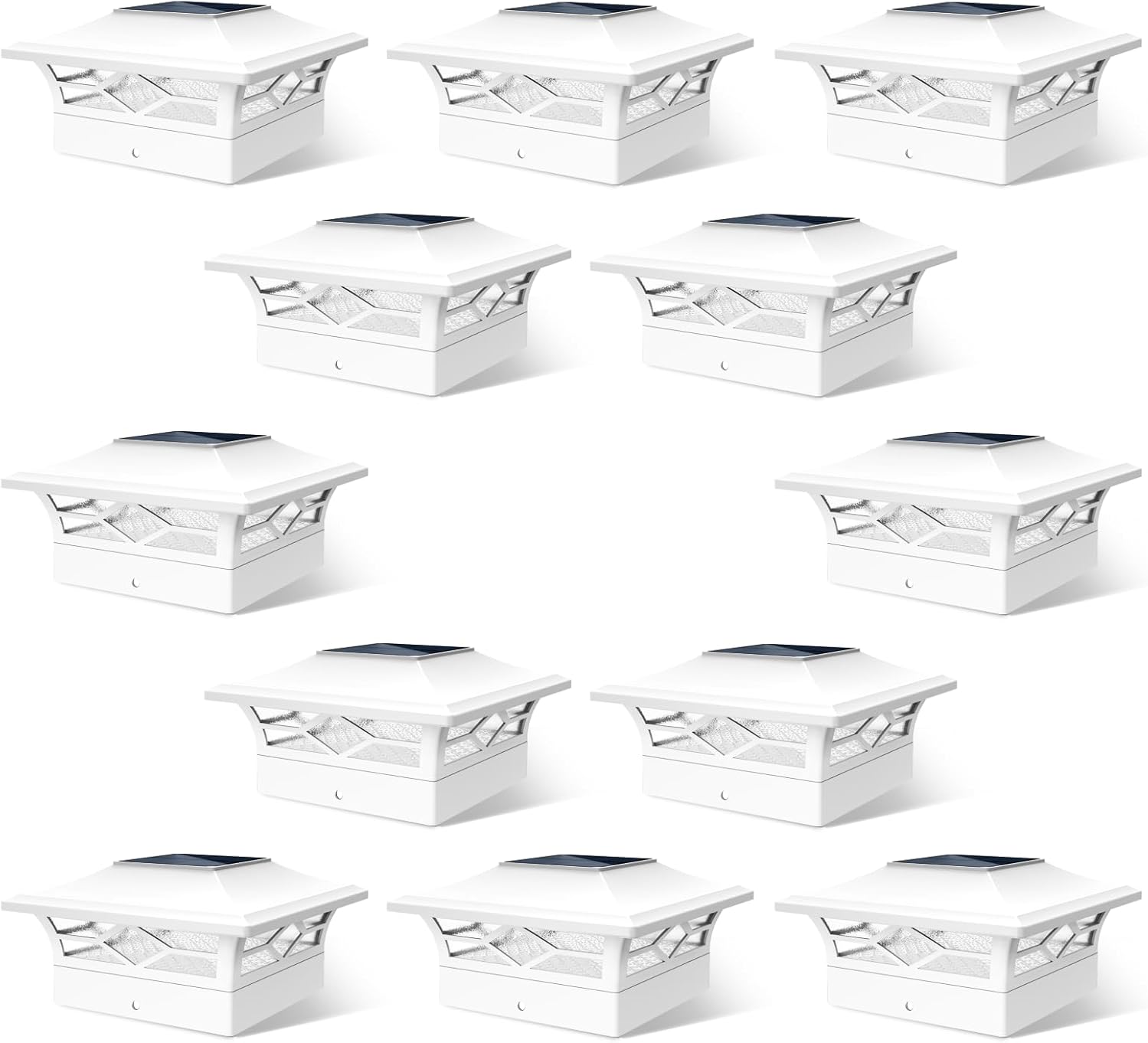 Solar Fence Post Lights, Cap Lights for 4x4/5x5 Vinyl Fence and 4x4/6x6 Wooden Post, Warm White/Cool White Lighting, White Solar Cap Outdoor Waterproof Decorate Garden Pathway Dcek Patio