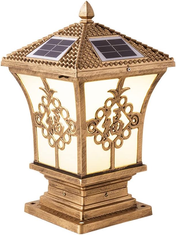 Outdoor Post Lights Fixture Waterproof LED Fence Post Solar Lights Antique Garden Light Pier Mount Vintage Post Lamp European Style Lawn Lamp Deck Walkway and Garden Decoration