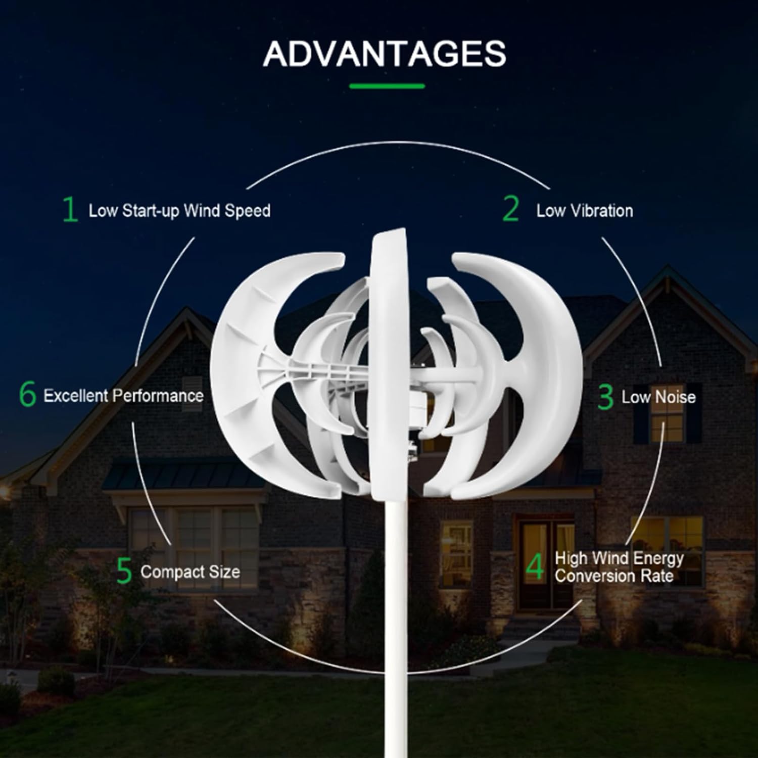 1000W 12V 24V 48V Lantern Wind Turbine Wind Power, with Controller Ac Output Generator Wind Turbine Suitable for Wind and Solar Power Generation(White)