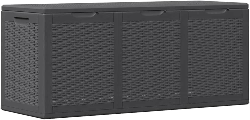 vidaXL Black Polypropylene Rattan-Look Patio Storage Box - Weather and UV Resistant Garden Furniture with 71.3 Gal Capacity - Ideal for Outdoor Use