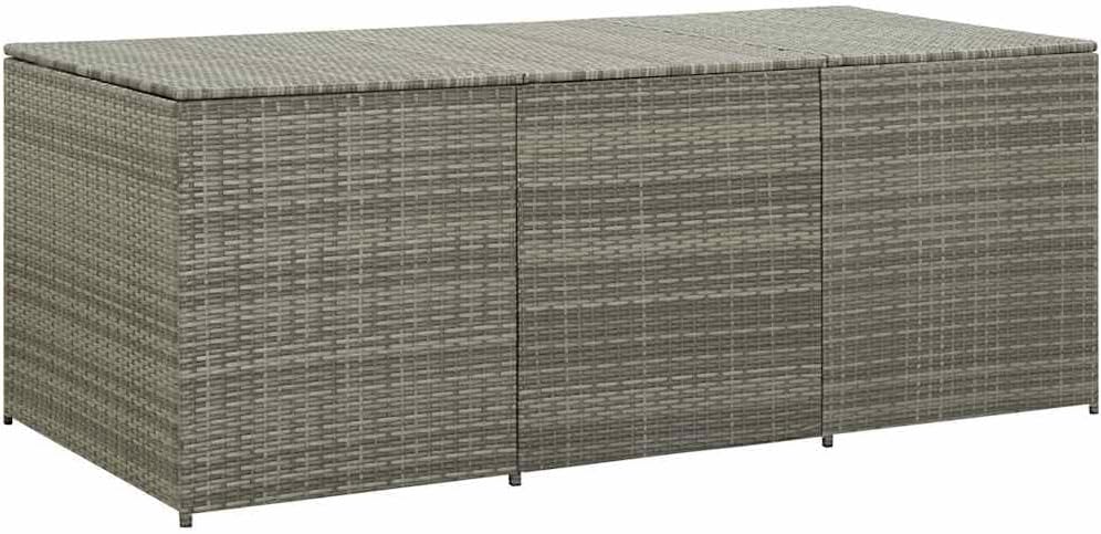 vidaXL Large Outdoor Patio Storage Box, Gray Poly Rattan and Steel Frame, Weather- with Water Liner, Easy-Lift Mechanism, 70.9