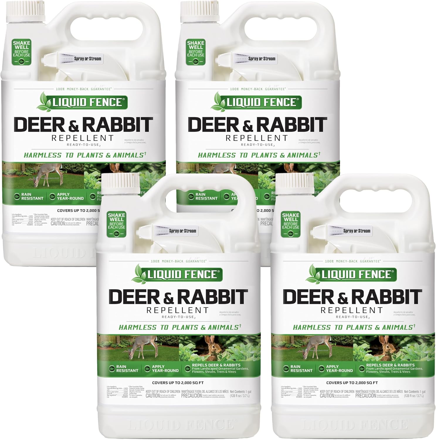 Liquid Fence Deer And Rabbit Repellent Ready-To-Use 1 Gallon, Apply Year-Round, 4 Pack