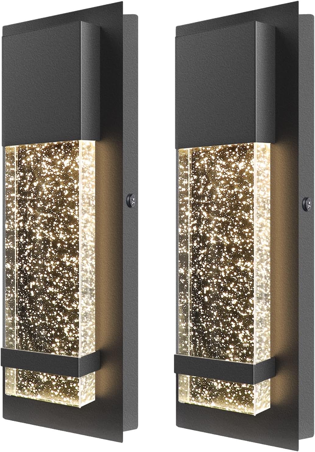 PARTPHONER Modern Wall Sconce, LED Wall Light with Crystal Bubble Glass Modern Porch Light Outdoor Indoor Wall Fixture 12W Lumen 3000K for Doorway Garden Hallway Patio Living Room, 2 Pack