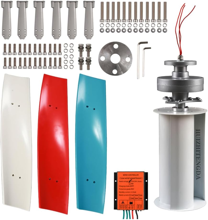 1500W Vertical Wind Turbine, 12V 24V 48V Small Windmill Free Energy 220V Household Wind Turbine Systems Farm Sent to MPPT Controller(White)