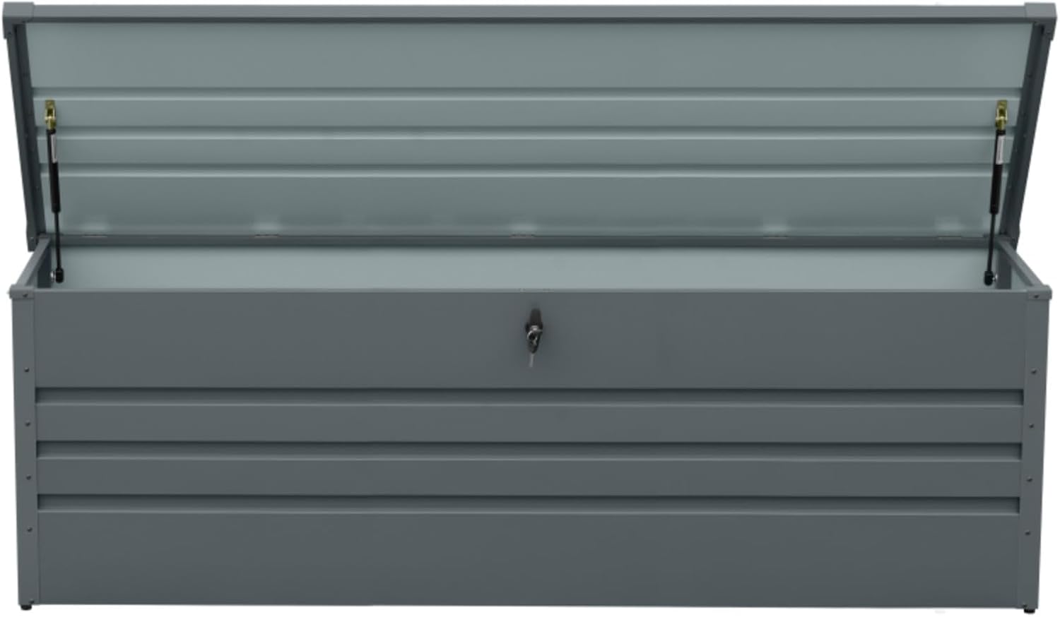 260 Gallon Carbon Black Metal Outdoor Deck Box – Waterproof Lockable Storage, Hydraulic Hinge, Multi-Use as Table/Seating for Patio Cushions/Pool Accessories/Garden Tools