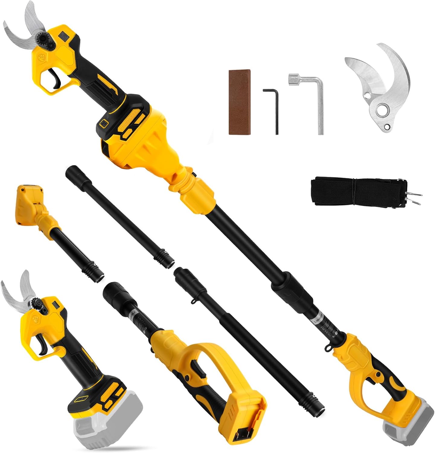 Cordless Pruning Shears Compatible with Dewalt 20V, Electric Pruning Shears with Extension Pole up to 4.57m Range, LCD Display 30 mm Battery Pruning Shears & Loppers for Garden (No Battery)