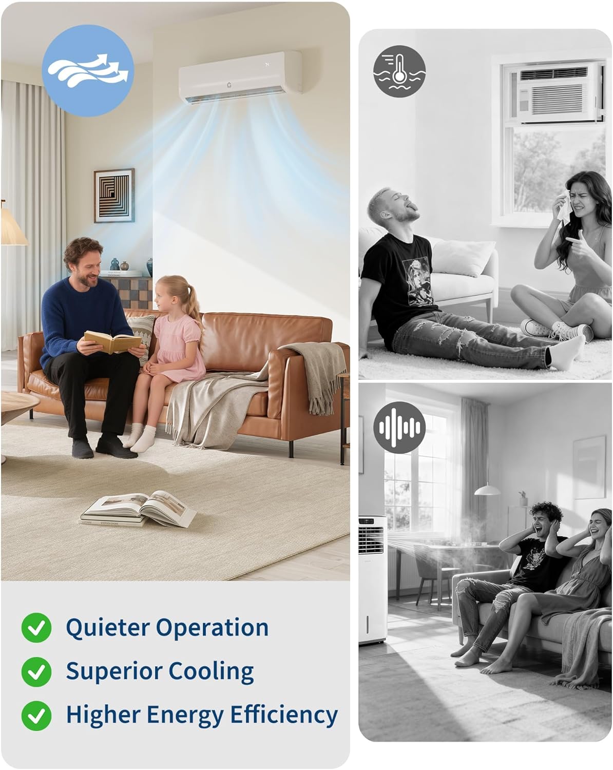 9000 BTU Mini Split Air Conditioner Heat Pump System,19 SEER2 115 v Inverter Ductless AC Cools Up to 450 Sq, Remote Control & Installation Kit,Energy Efficient for Bedroom,White