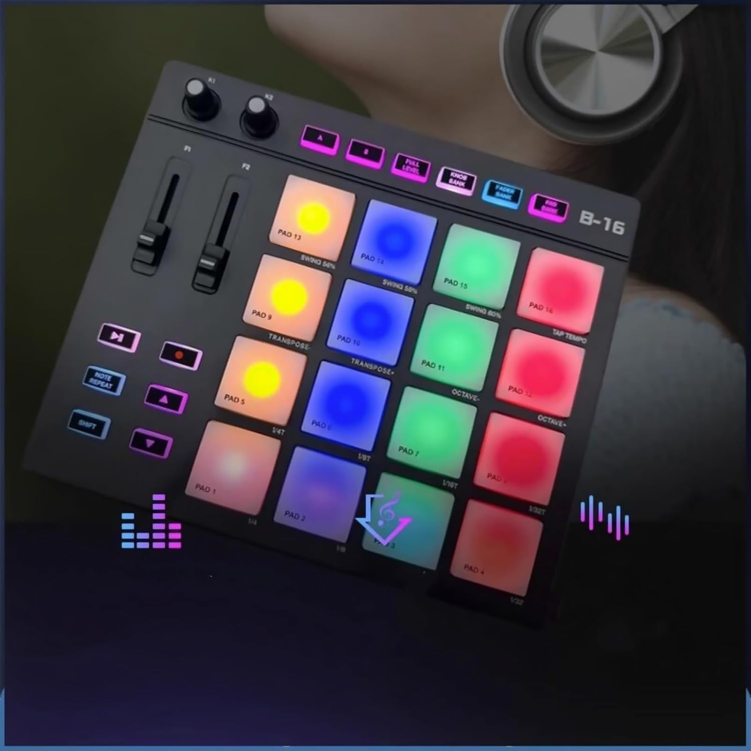 Beat Maker Machine, Type-C MIDI with 16 Illuminated Drum Pads for Music Production