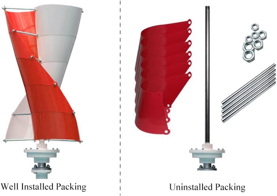 16000W Vertical Axis Wind Turbine Hybrid Wind Solar System with Controller,12V 24V 48V for Garden & Home(Red)