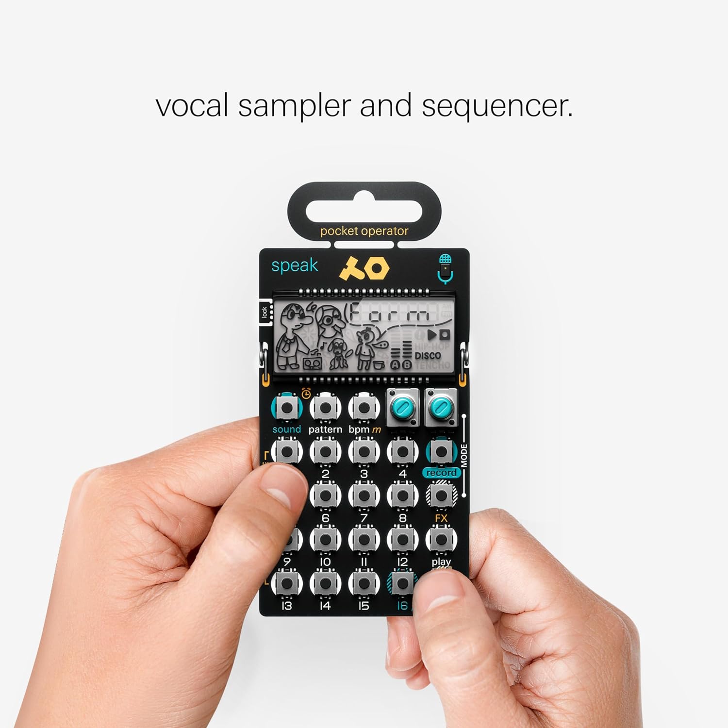 teenage engineering pocket operator PO-35 speak, vocal synthesizer, sampler and sequencer with built-in microphone for 8 different voice characters
