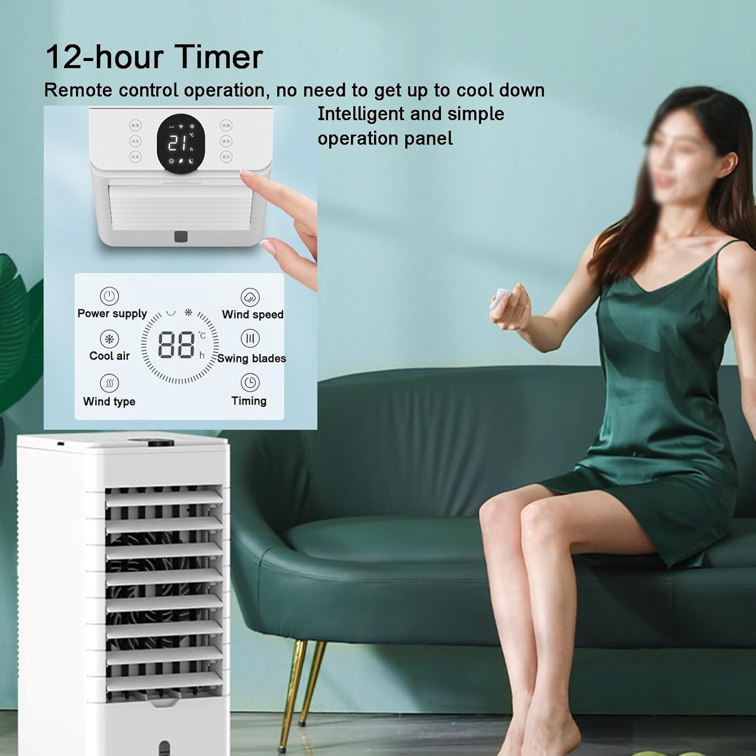 Evaporative Cooler, Portable Air Conditioners, can be Scheduled, with Handle, 3 Speeds, with Ice Curtain and 4L/2bal Water Tank, for Home Office