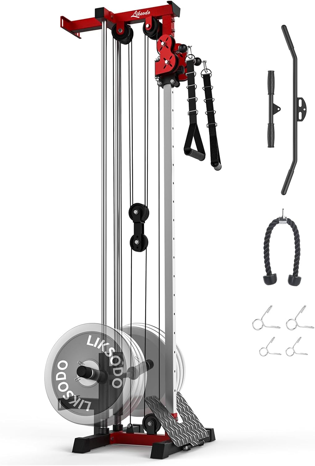 Cable Station Wall Mounted, 18 Height Pulley Tower, LAT Pull-Down Machine with Adjustable Dual Pulley System, High and Low Cable Crossover Machine with LAT Row LAT Tower for Home Gym