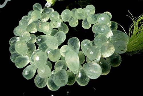 13 inch natural beads strand of 9x6-10x7mm faceted drop prehnite gemstone briolletes beads for DIY jewelry - necklace, bracelet, earring, ring.