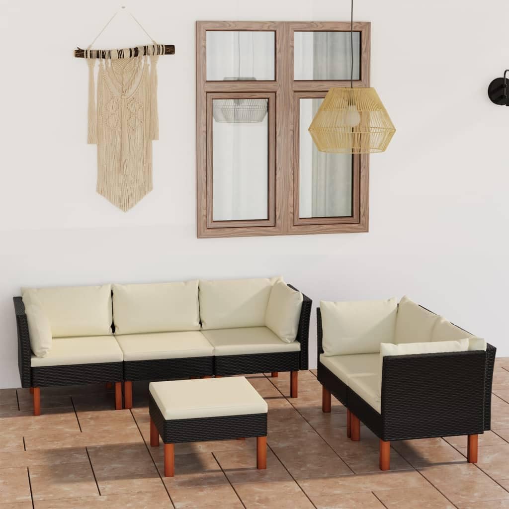 Furniture Sets 6 Piece Patio Lounge Set with Cushions Poly Rattan Black,AllWeather Patio Lounge Set: Relax and Unwind in Comfort and Style Garden Conversation Sets