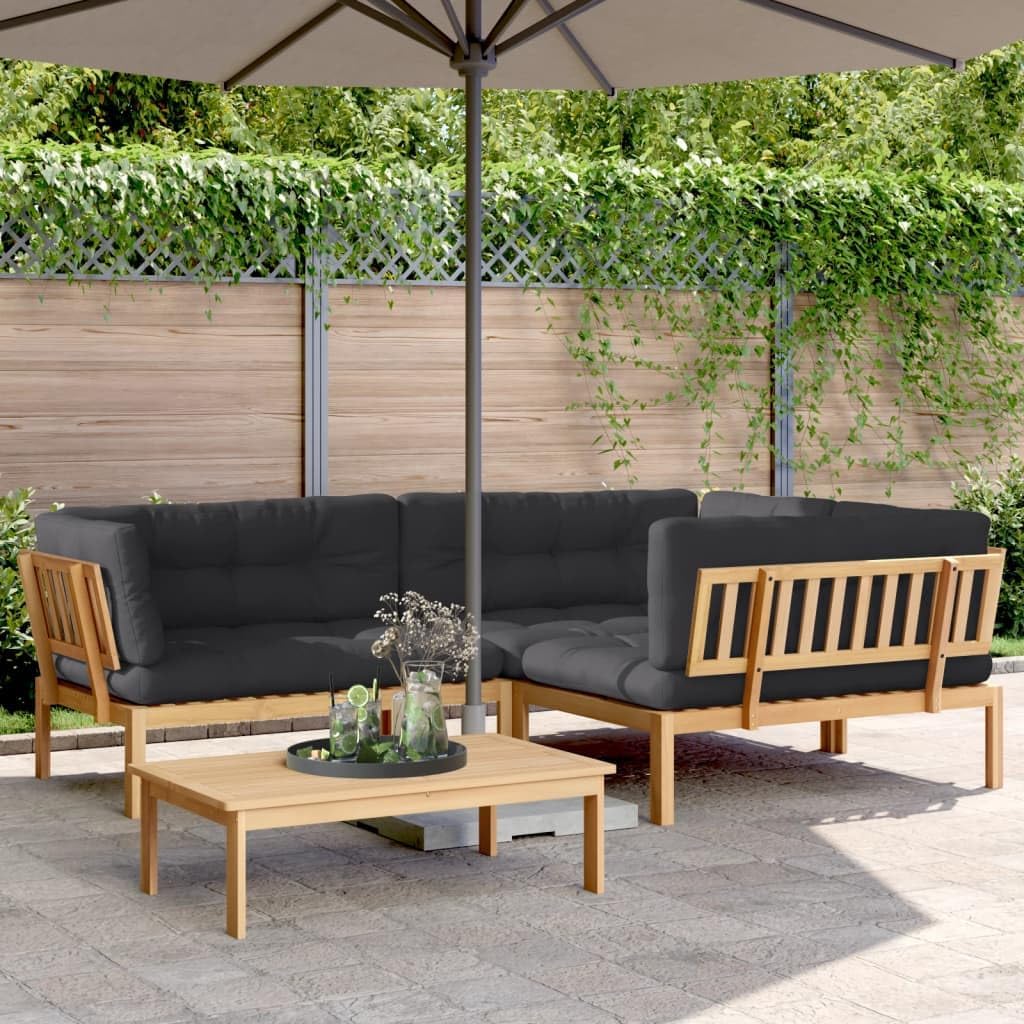 4 Piece Patio Pallet Sofa Set with Cushions Solid Wood Acacia,Acacia Wood Patio Sofa Set with Cushions Durable and Comfortable Outdoor Sectional Outdoor Furniture, Patio Seating