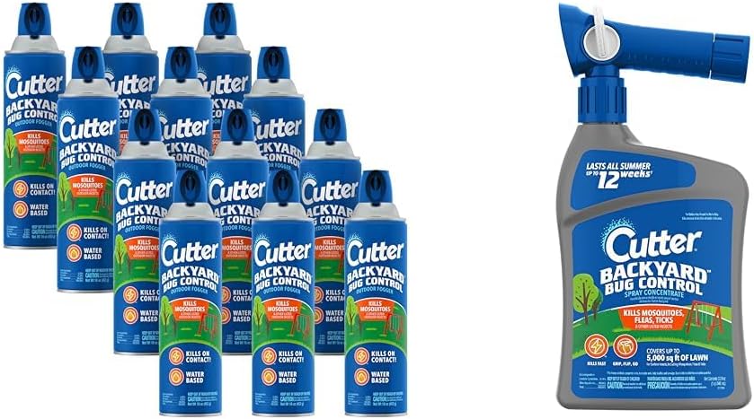 Cutter Backyard Bug Control Outdoor Fogger (12 Pack) & Spray Concentrate Kills Mosquitoes, Fleas & Listed Ants, 16 fl Ounce & 32 fl Ounce