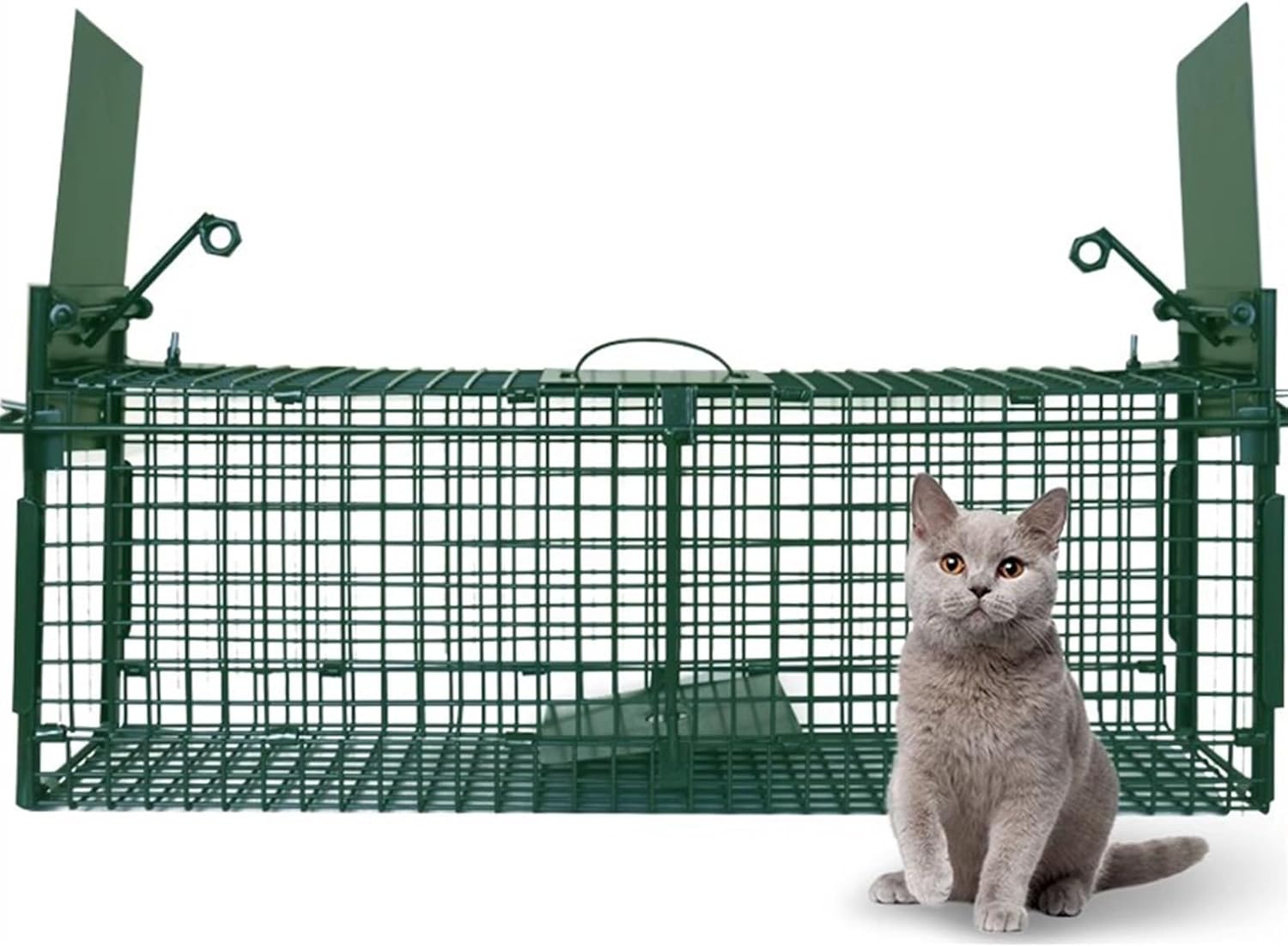 Double Door Folding Live Animal Cage, Heavy-Duty Outdoor Cat Trap for Stray Cats Capture and Release Rodent Cage for Feral Cats, Rabbits, Squirrels, Raccoons(65 * 18 * 22cm)