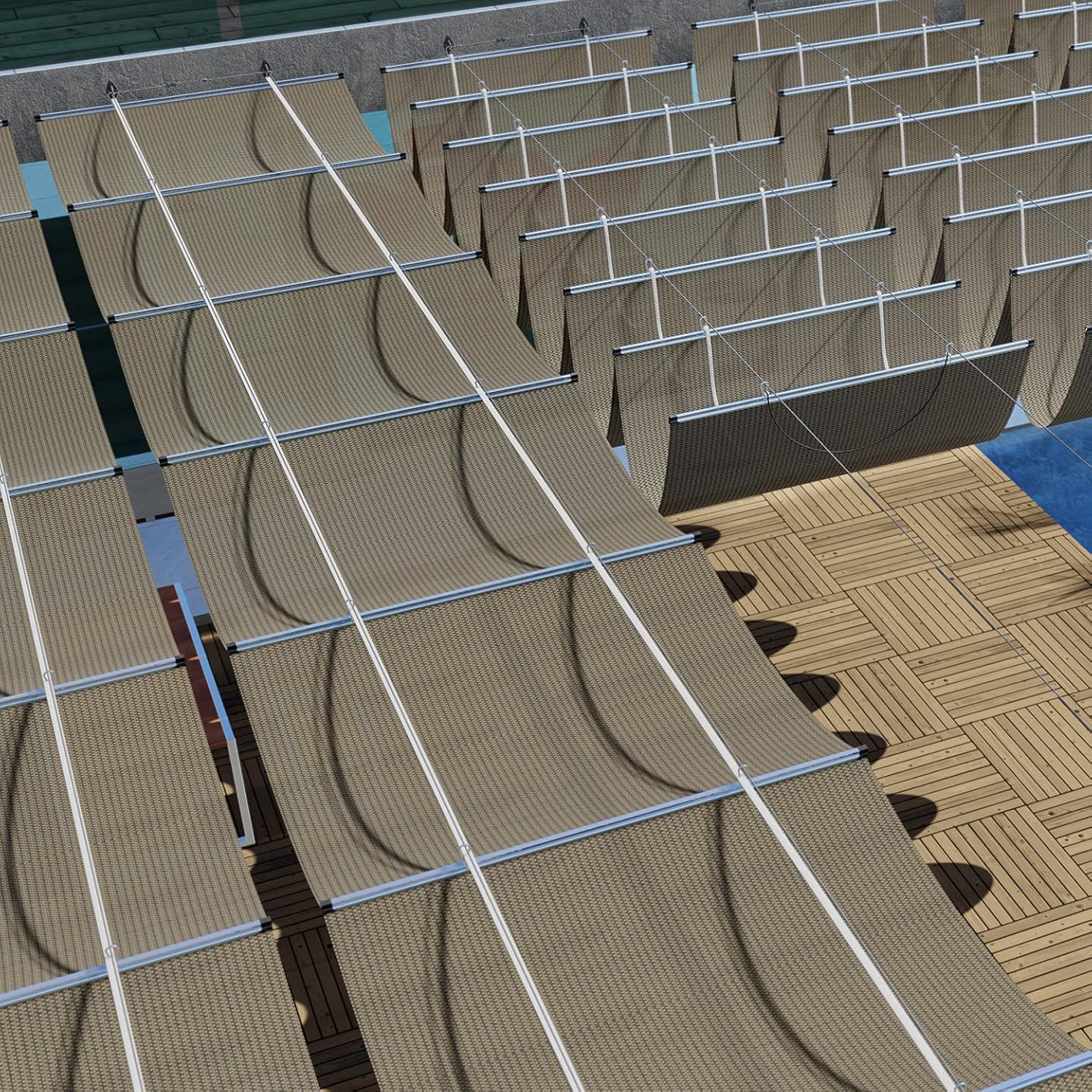 COARBOR 4'Wx12'L Pergola Shade Cover Retractable Shade Awning Slide Flexible Canopy for Patio Deck Porch Hang Down U Shape Wave Shade Cover Wire Cable Hardware Included Brown