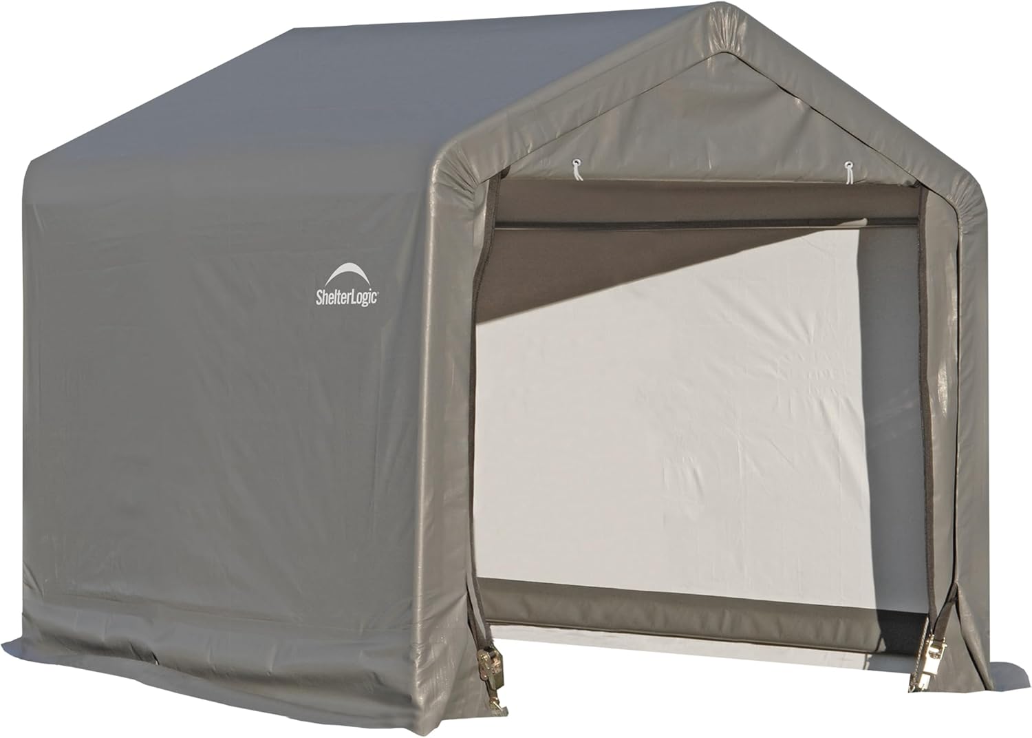 ShelterLogic 6' x 6' Shed-in-a-Box All Season Steel Metal Peak Roof Outdoor Storage Shed with Waterproof Cover and Heavy Duty Reusable Auger Anchors, Grey