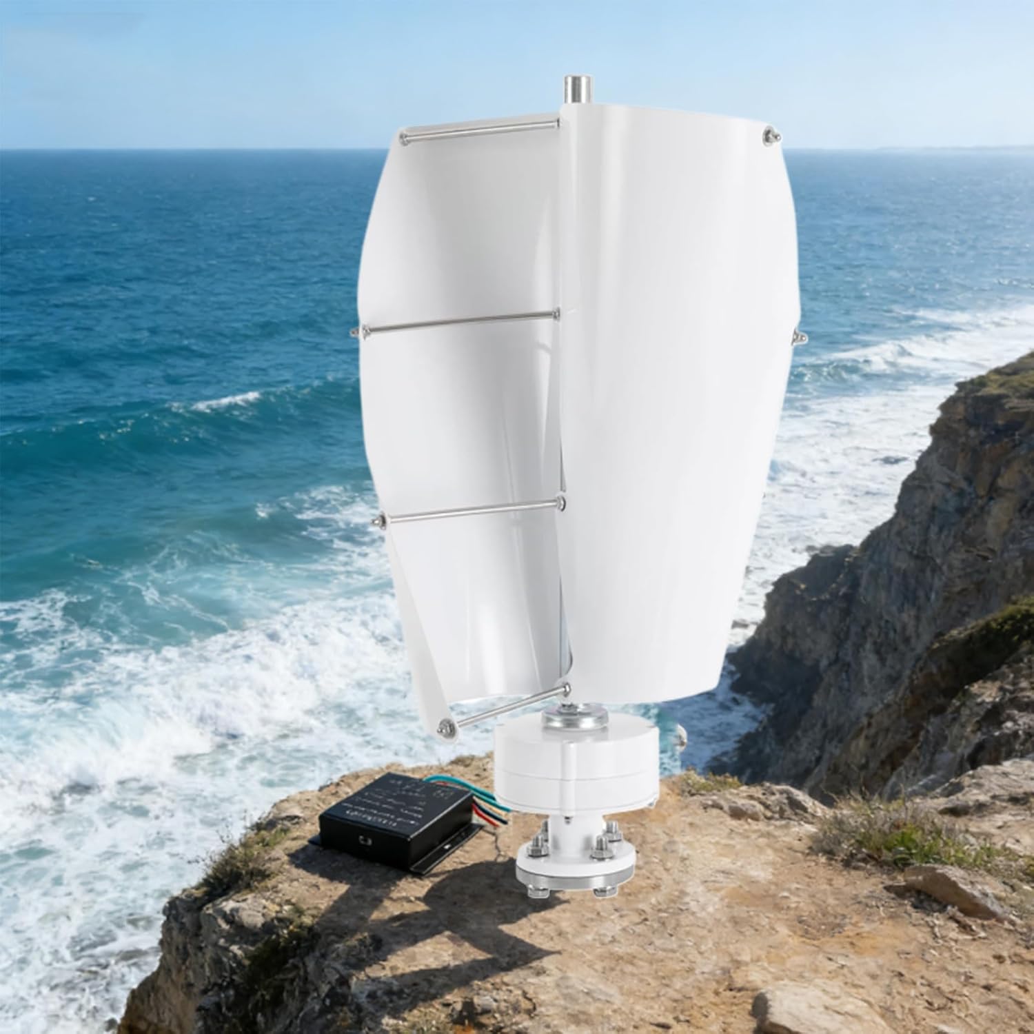 12V/24V/48V 220V 9000W Vertical Axis Wind Turbine Generator with Controller, for Home & Outdoor Renewable Energy Power Generation (White)