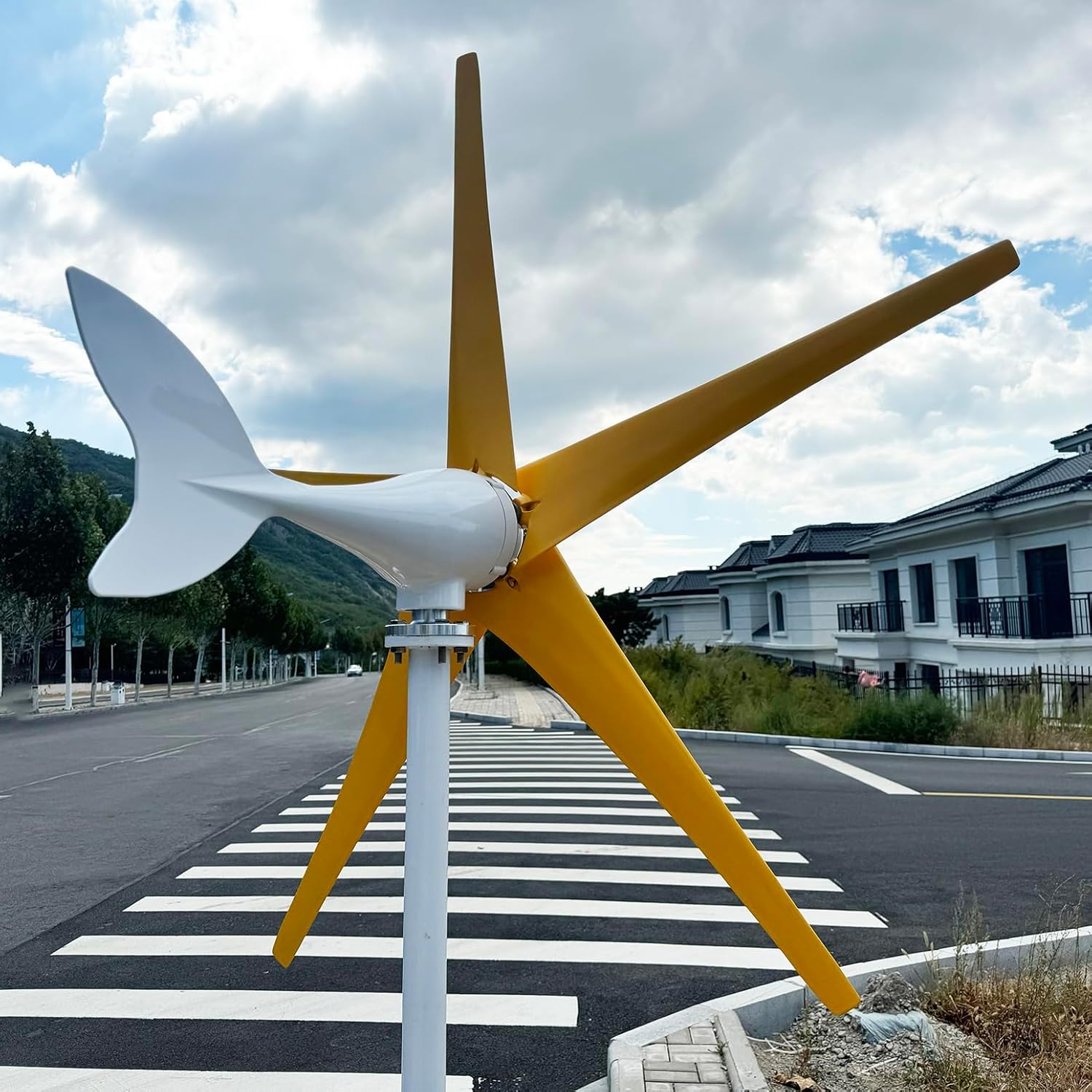 12V 24V 48V Wind Turbines Generator 800W 1000W 1200W Wind Turbine Kit with MPPT Controller and 5 Yellow Blades, Pure Copper Core Wind Generator for Boat, Outdoor, Street, Garden,1200w,48V