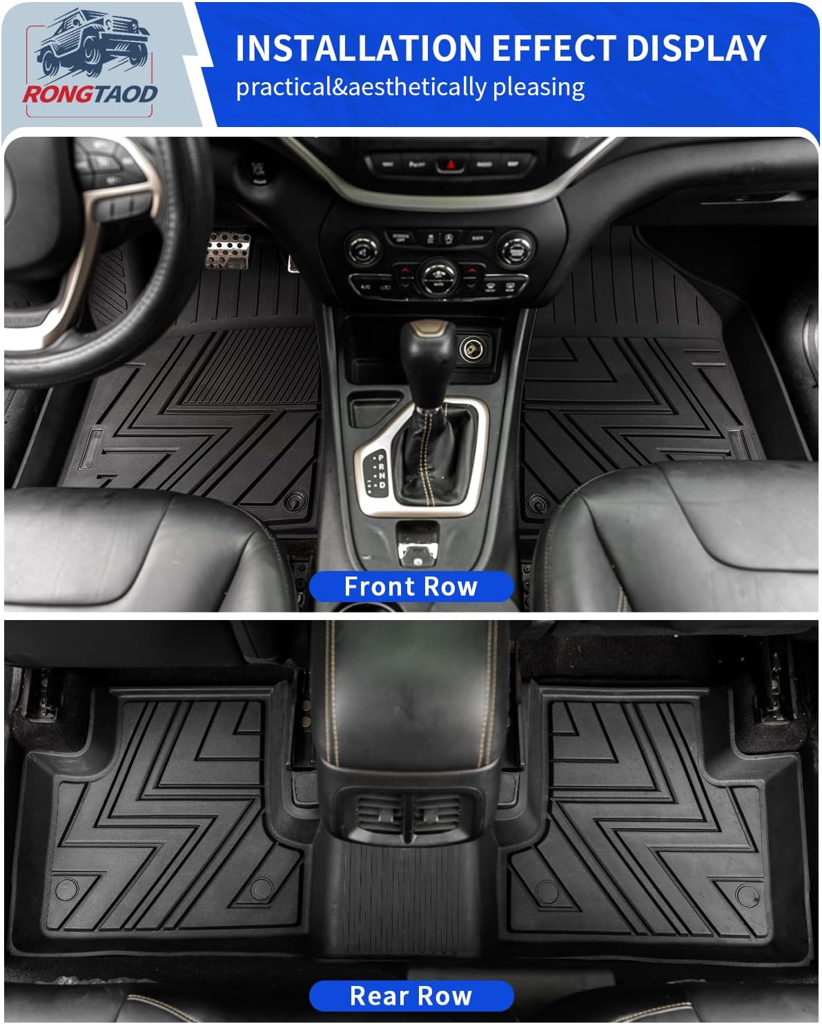 Rongtaod Floor Mats Compatible with 2019-2023 Jeep Cherokee Trunk Mat Cargo Mat Cargo Liner All Weather Trunk Liner 2022 Jeep Cherokee Accessories (Trunk Mat+Floor Mats)