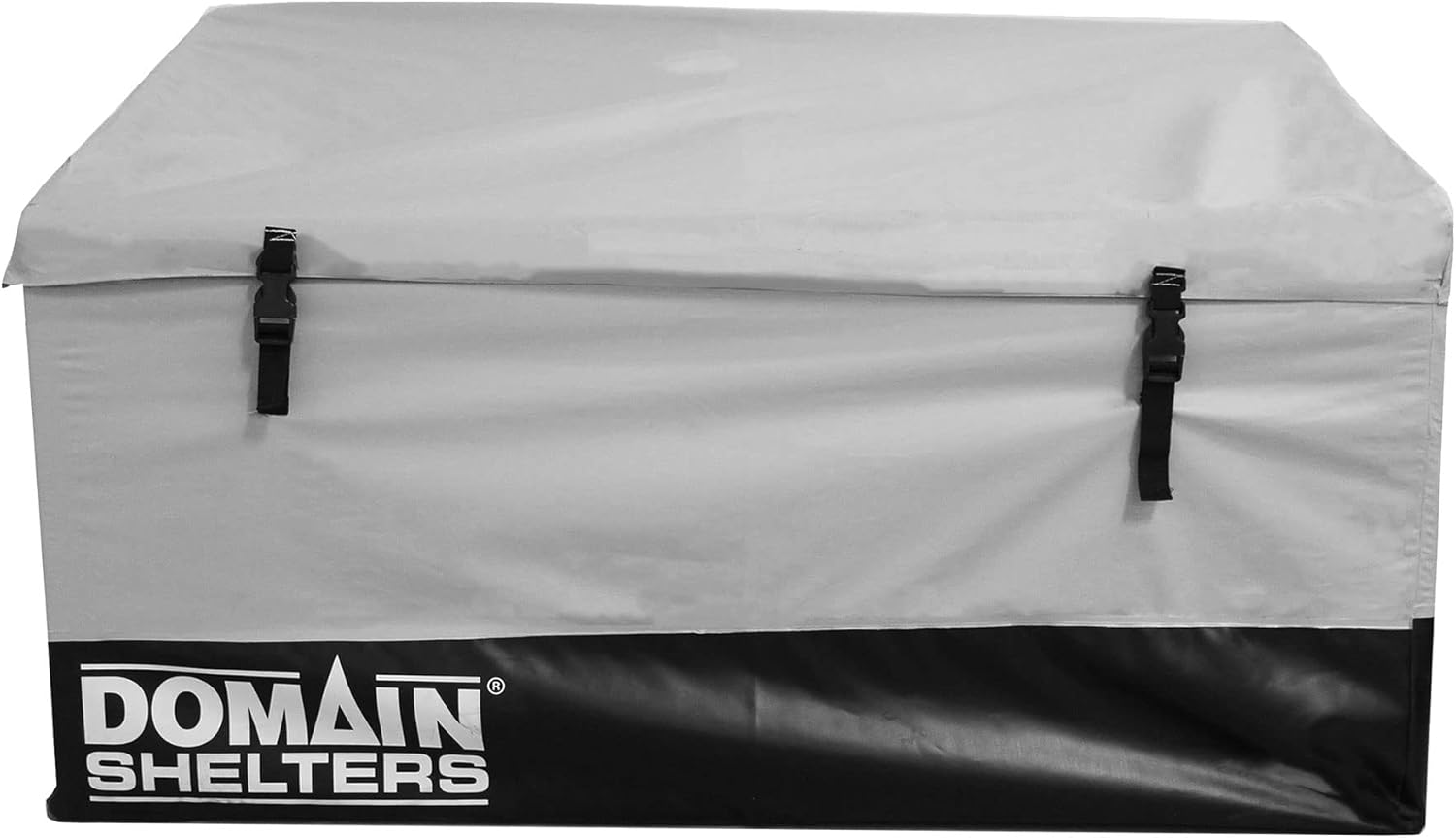 Domain Shelters 117 Gallon 4 x 2 x 2 Foot Outdoor Patio Backyard Garden Storage Container Deck Box w/Removable Weather Bars & Clip Buckles, Gray/Black