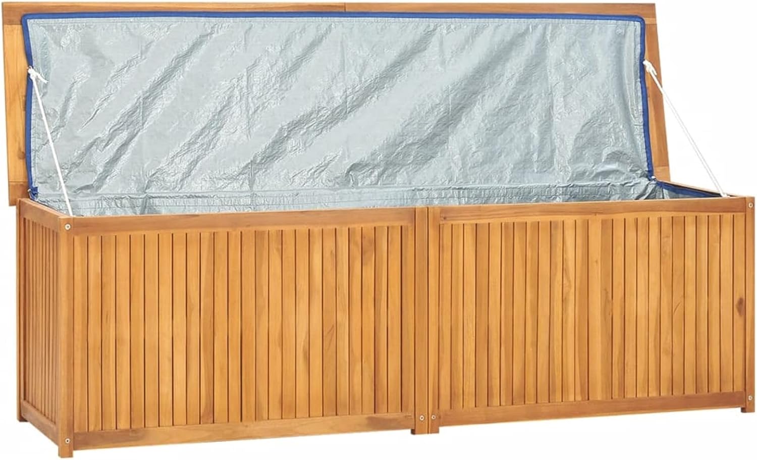 Outdoor Storage Box, Natural Teak Wood Deck Box with Waterproof Lining, 68.9 x 19.7 x 21.7 inches, for Patio, Garden, or Balcony