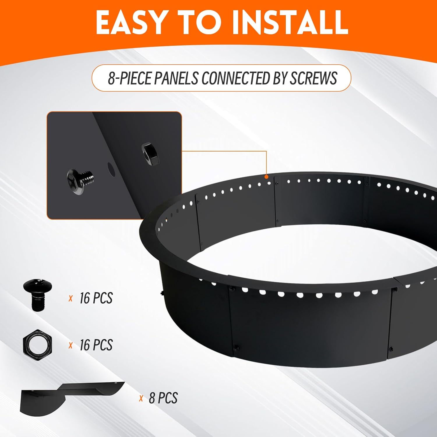 2 Pack Outdoor Smokeless Fire Pit Ring Liner 40-Inch Outer/36-Inch Inner Diameter, Heavy Duty Metal Steel Round Firepit Rim Insert for Outside DIY Campfire Ring Above or In-Ground