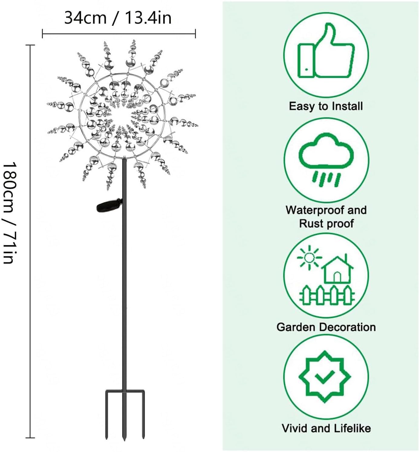 Solar Magical Windmill, Wind Mills 3D Wind Powered, 13.4 x 71in Wind Mill,Gold