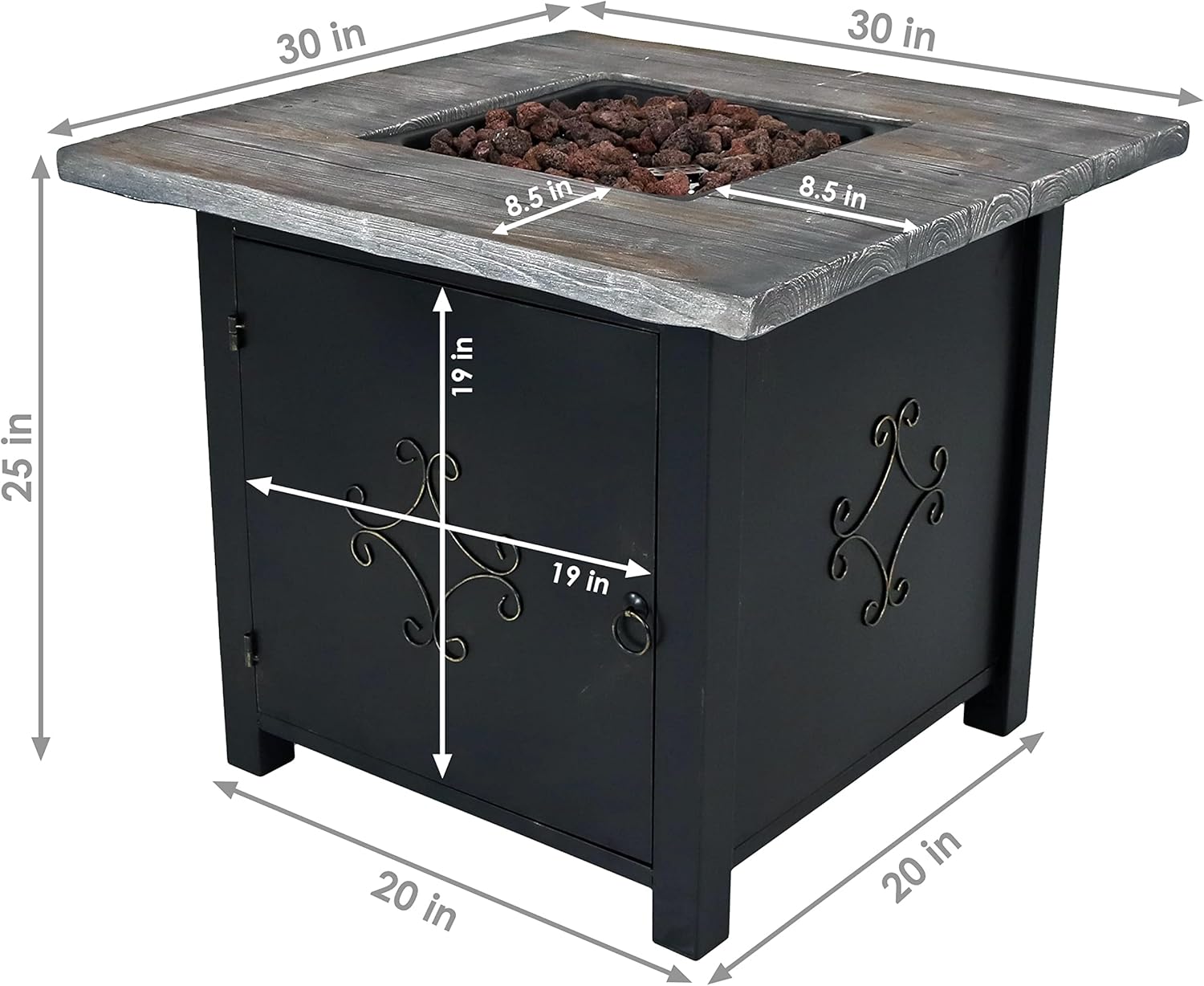 Sunnydaze 30-Inch Square Propane Fire Pit Table - 40,000 BTU Outdoor Gas Fire Pit Table with Lava Rocks and Weather-Resistant Cover