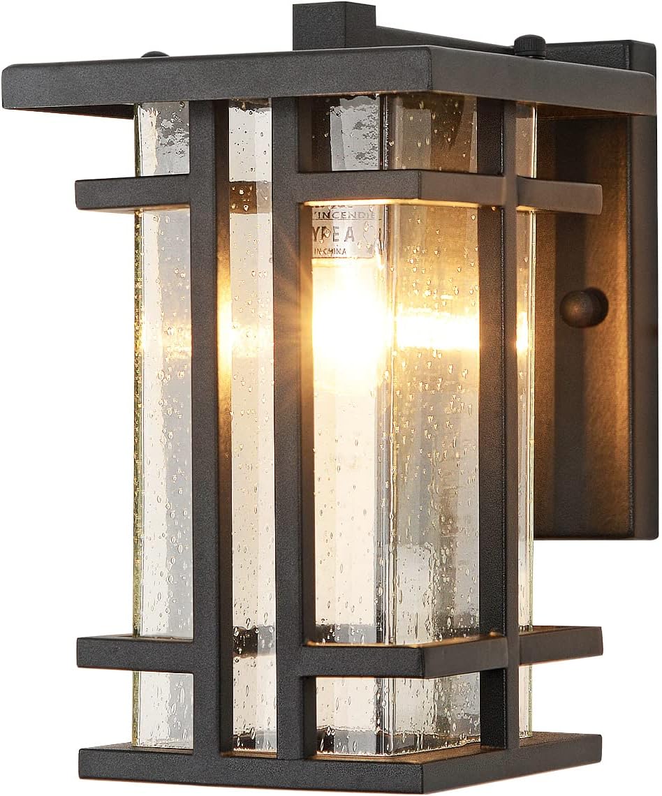Retro Outdoor Wall Light Small Outside Wall Lamp with Clear Seeded Glass Shade 10