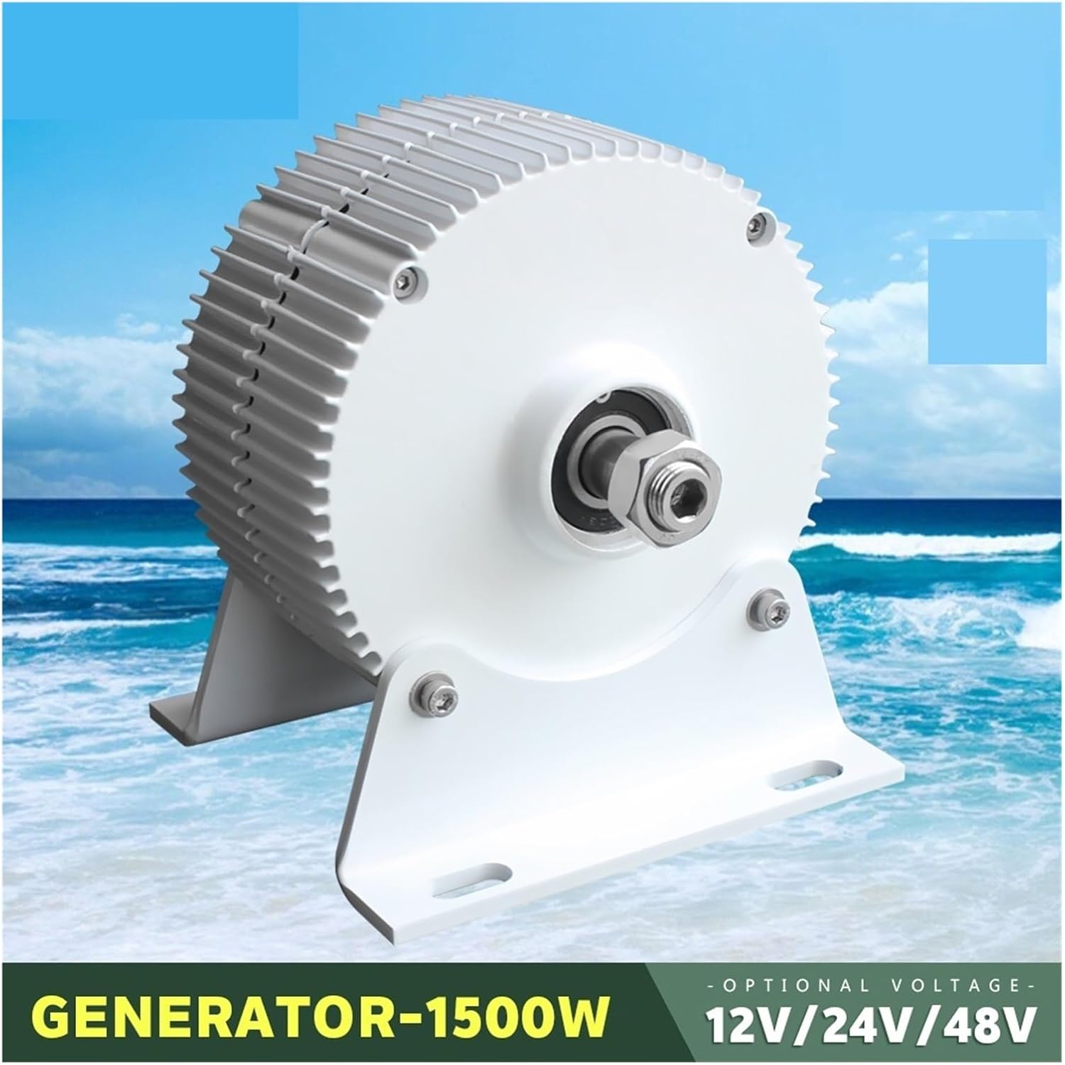 Wind Turbine Generator 24V 48V 1000W 1500W 3 Phase Gearless Permanent Magnet AC tors for Wind Water Turbine Low Starting Speed for Home(with Base,24V_1500W)